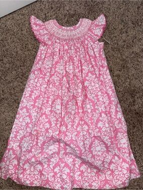 Pink Smocked Floral Dress with Ruffle Cap Sleeves for Girls